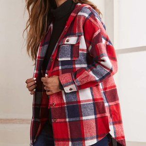 SUZANNE BETRO | Red, Navy, & White Plaid Button-Up Shacket (1X)